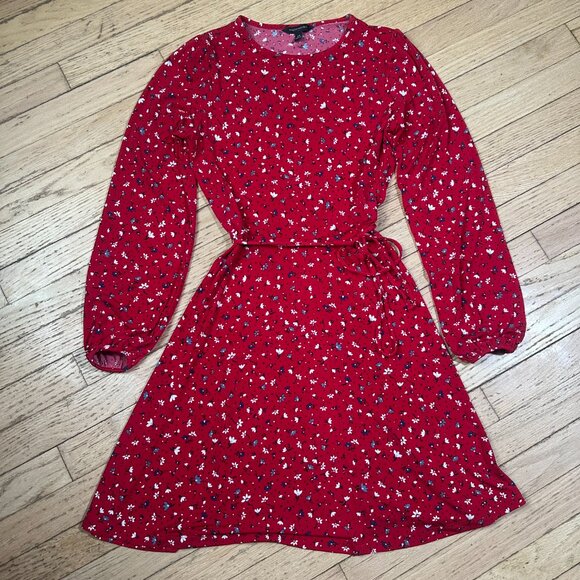 Red Banana Republic Factory Long Sleeve Belted Knit Fit and Flare Dress Size XS - Picture 4 of 9